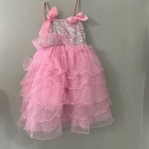 Soft Pink and Silver Sequin Dress w/ Bows - Little Girls Small